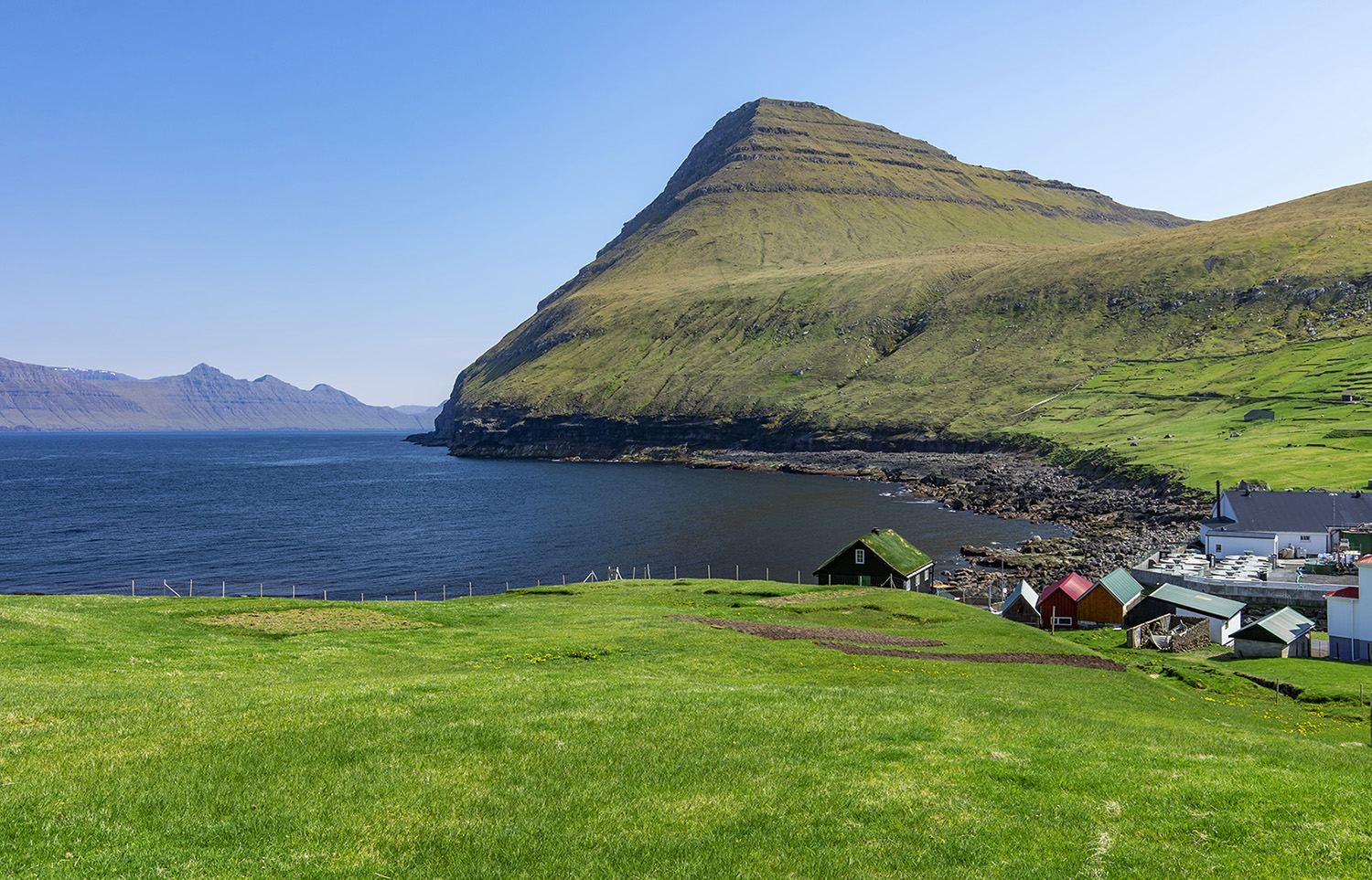View towards Kalsoy from Gjogv village, Faroe Islands