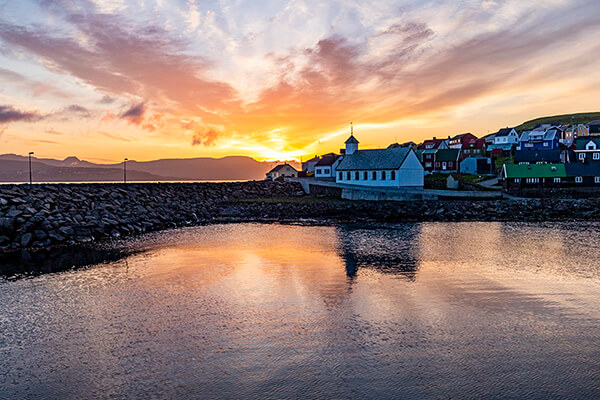 Sunset in Nólsoy Harbour, Faroe Islands