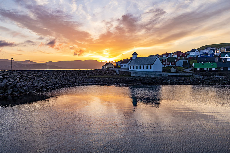 Sunset in Nólsoy Harbour, Faroe Islands