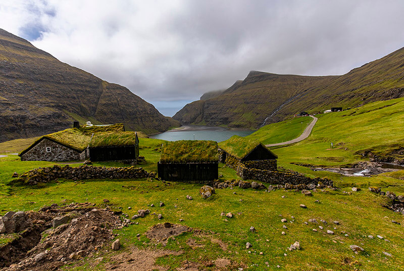 Cute small houses in Saksun Valley, Faroe Islands