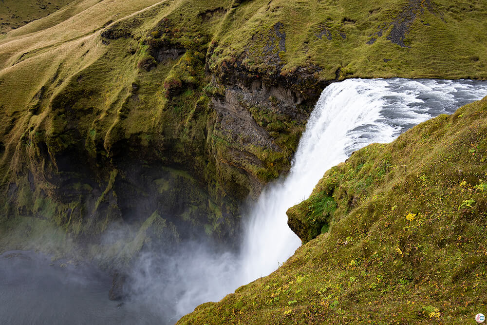 Skógafoss waterfall from above, South Iceland