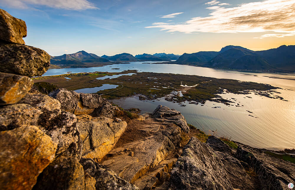 View from Hoven Mountain Peak, Gimsøya, Lofoten, Nothern Norway
