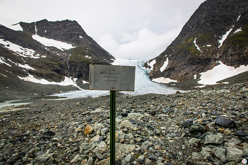 Marking the ice from 5th of July 1998, Steindalsbreen Glacier, Lyngen Alps, Northern Norway