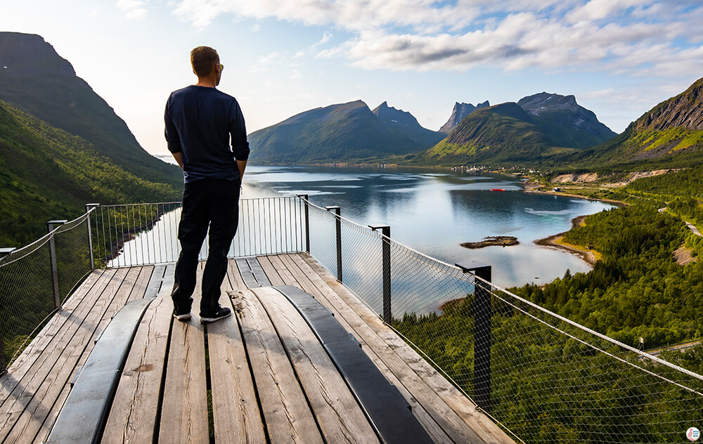 Man admiring the views from Bergsbotn Platform, Senja, Northern Norway