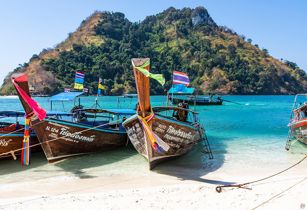 Long tail boats at Thap Island, Poda Islands, Krabi, Thailand