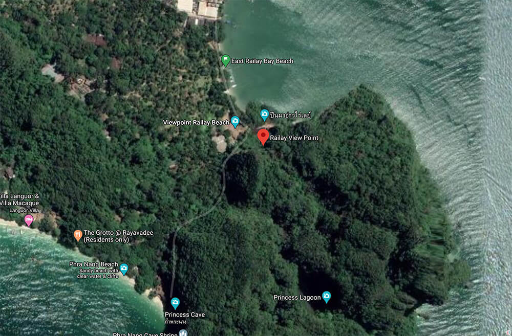 Map of Railay Viewpoint, Best Viewpoints to Hike and Photograph in Krabi, Thailand