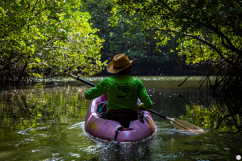 Our guide and his kayak along the Tha Pring River in Than Bok Khorani National Park, Krabi, Thailand